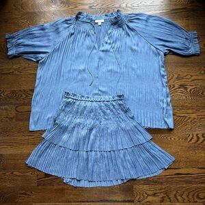 Current Air Dusty Blue Textured Blousr and Tiered Skirt Set | NWT | Small/XS